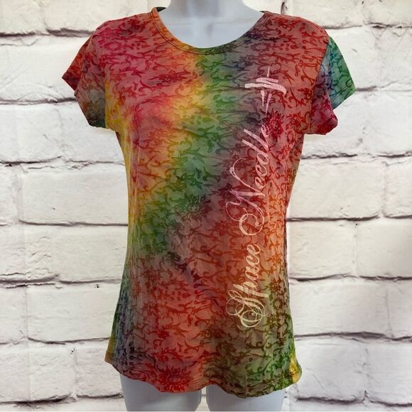 Space Needle T Shirt SZ M Rainbow Burnout Fabric Floral Print My Sport Souvenir - Picture 2 of 12